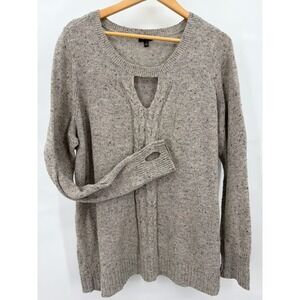 Torrid 2X Oatmeal Speckled Cable Knit Keyhole Pullover Sweater Thumb Holes